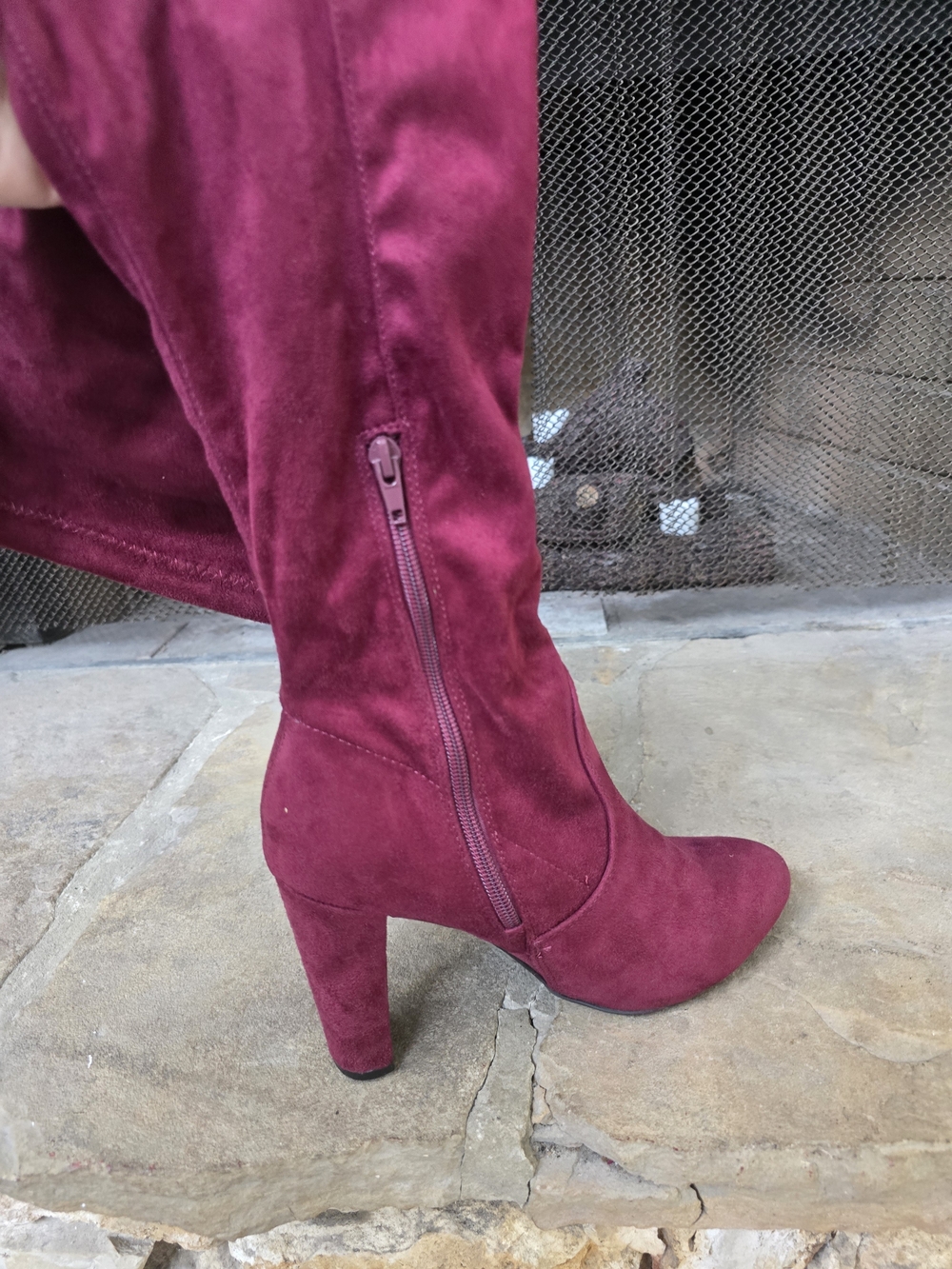 Charlotte Russe Burgundy Thigh High Block Heel Boots